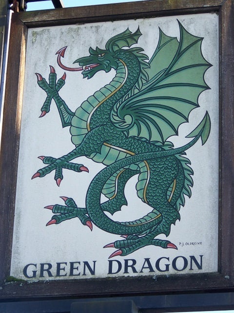 Green Dragon pictorial sign. Northlew, Devon, UK.